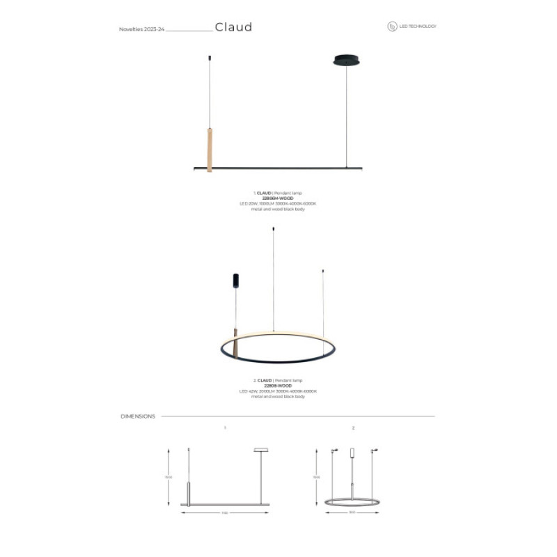 Люстра LED CLAUD 22808-WOOD Zuma Line чорний, золотий