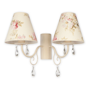 Бра Lemir Lighting O1961 AB KW Velio Abażur antyczna biel + kwiaty E27 2x60W IP20