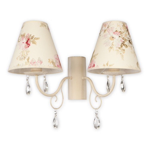 Бра Lemir Lighting O1961 AB KW Velio Abażur antyczna biel + kwiaty E27 2x60W IP20