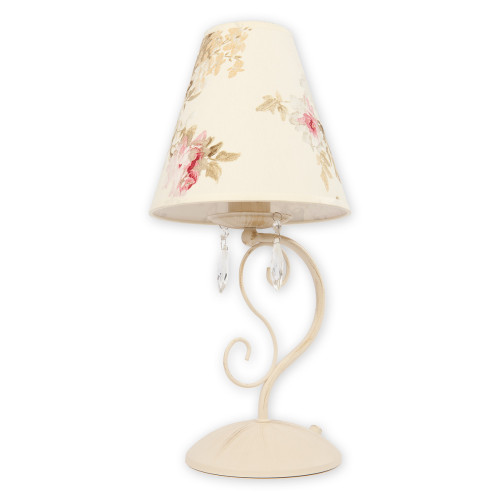 Настільна лампа Lemir Lighting O1968 AB KW Velio Abażur antyczna biel + kwiaty E27 1x60W IP20