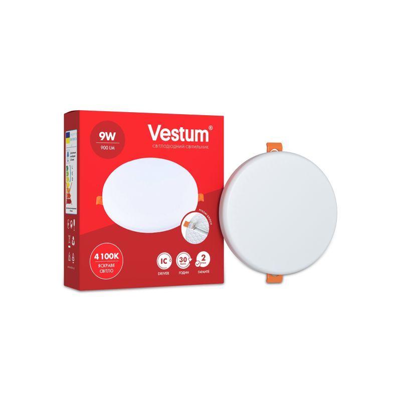 Круглий світлодіодний врізний світильник "без рамки" Vestum 9W 4100K 1-VS-5504