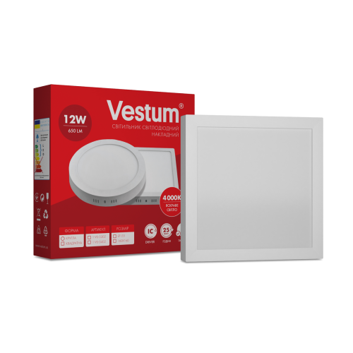 Квадратний світлодіодний накладний світильник Vestum12W 4000K 220V 1-VS-5402